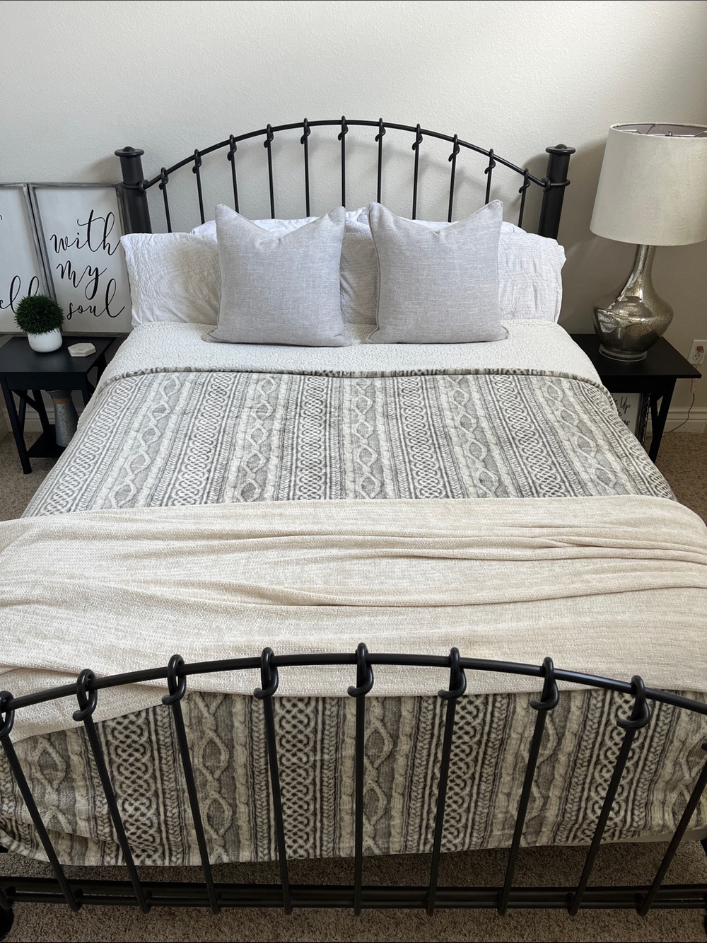 King Size Neutral Gray Patterned Blanket or Comforter